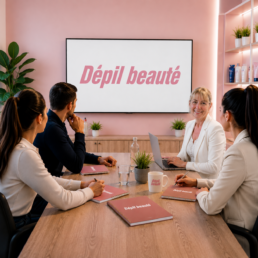 Formation esthétique professionnelle avec plusieurs participants autour d’une table