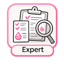 Pictogramme de la formule Dépil Care® Refill Expert avec documents de suivi et loupe