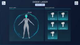 Treatment area selection interface on the Laser Pro 4 Precision AI Depil Beauté
