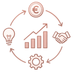 Picto vision 360&deg; D&eacute;pil Beaut&eacute; avec croissance, euro, partenariat, strat&eacute;gie et accompagnement B2B